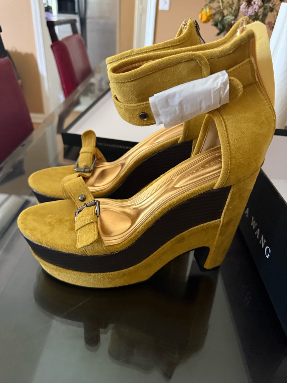 Alexander Wang Yellow Suede Platform Ankle-Strap Sandals